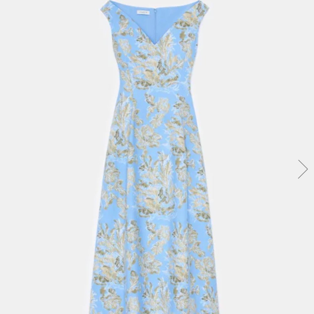 Lafayette 148: Floral  Frost Print Viscose Portrait Neckline Tulip Dress